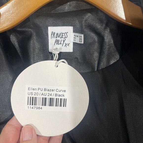 Princess Polly BLACK FAUX LEATHER DOUBLE BREASTED BLAZER JACKET PLUS SZ 20 NEW - Picture 16 of 16